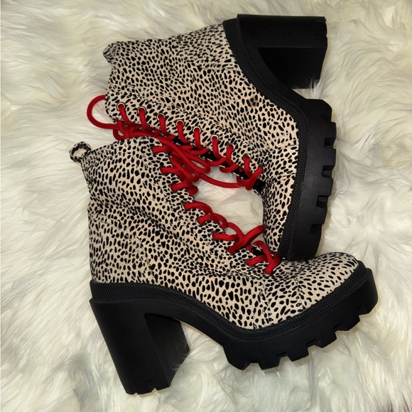 Gianni Bini Ryedderr Cheetah Print Heeled Lug Sole Combat Boots- NWOB - Picture 9 of 12